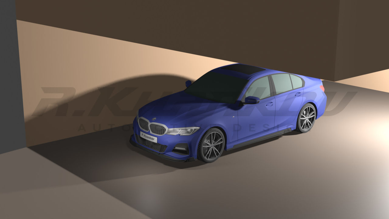 Рендер передней накладки на BMW-3 G20 в программе Блендер. Все делалось с первоначального эскиза...