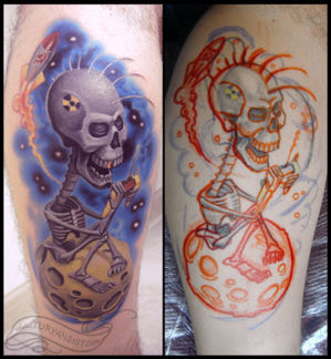 punk skull space tattoo small